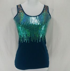 Express Sequin Tank Top Shirt Teal Turquoise Aqua